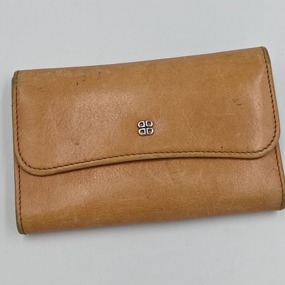 Vintage Bosca Leather Slim Tan Trifold Wallet Snap-Closed Leather Stained Hide
